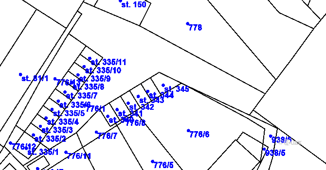 Parcela st. 345 v KÚ Lužec nad Vltavou, Katastrální mapa