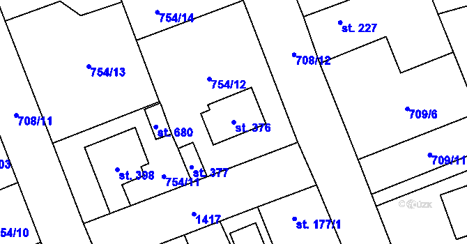 Parcela st. 376 v KÚ Lužec nad Vltavou, Katastrální mapa
