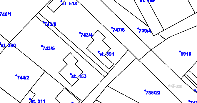 Parcela st. 391 v KÚ Lužec nad Vltavou, Katastrální mapa