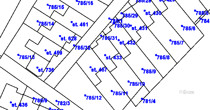 Parcela st. 433 v KÚ Lužec nad Vltavou, Katastrální mapa