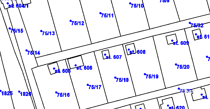 Parcela st. 607 v KÚ Lužec nad Vltavou, Katastrální mapa