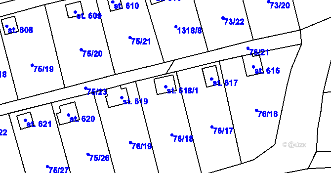 Parcela st. 618/1 v KÚ Lužec nad Vltavou, Katastrální mapa