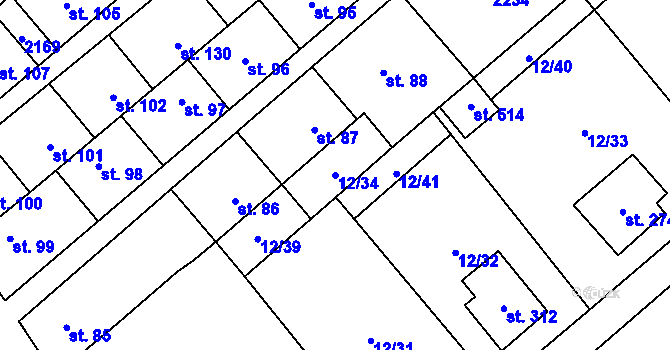 Parcela st. 12/34 v KÚ Lužec nad Vltavou, Katastrální mapa