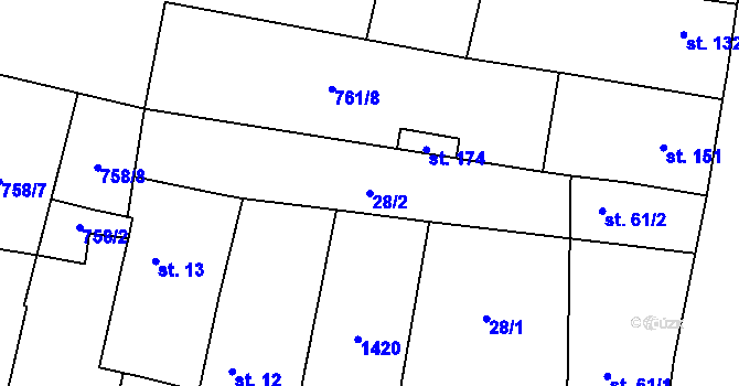 Parcela st. 28/2 v KÚ Lužec nad Vltavou, Katastrální mapa