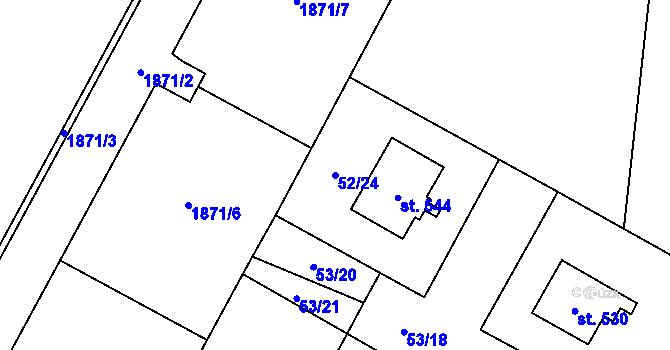 Parcela st. 52/24 v KÚ Lužec nad Vltavou, Katastrální mapa