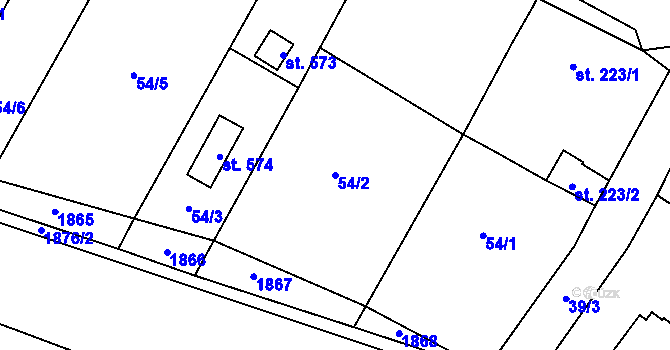 Parcela st. 54/2 v KÚ Lužec nad Vltavou, Katastrální mapa
