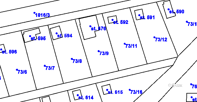 Parcela st. 73/9 v KÚ Lužec nad Vltavou, Katastrální mapa