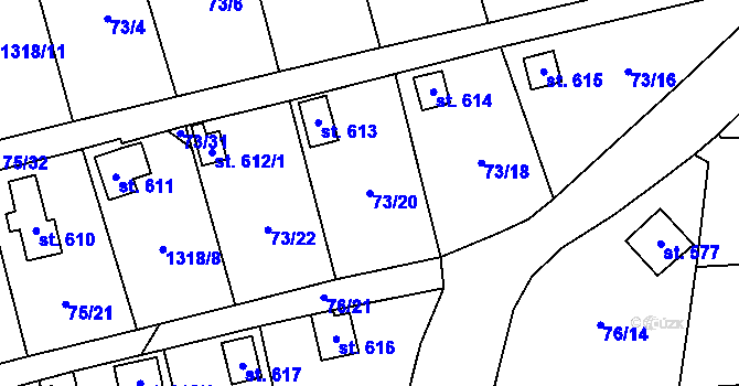 Parcela st. 73/20 v KÚ Lužec nad Vltavou, Katastrální mapa