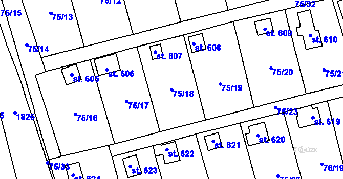 Parcela st. 75/18 v KÚ Lužec nad Vltavou, Katastrální mapa