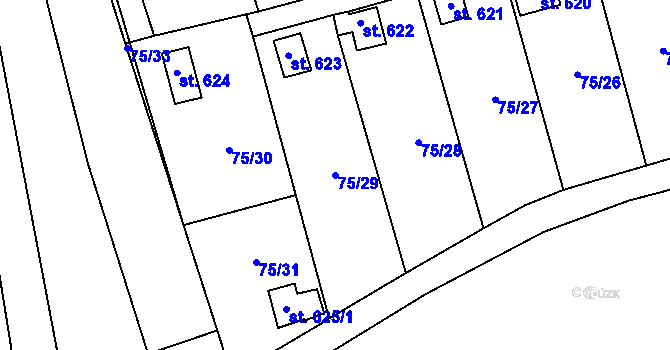 Parcela st. 75/29 v KÚ Lužec nad Vltavou, Katastrální mapa
