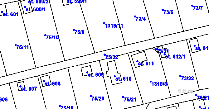 Parcela st. 75/32 v KÚ Lužec nad Vltavou, Katastrální mapa