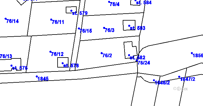 Parcela st. 76/2 v KÚ Lužec nad Vltavou, Katastrální mapa