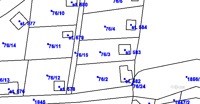 Parcela st. 76/3 v KÚ Lužec nad Vltavou, Katastrální mapa
