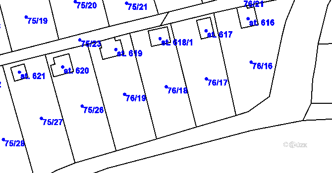 Parcela st. 76/18 v KÚ Lužec nad Vltavou, Katastrální mapa