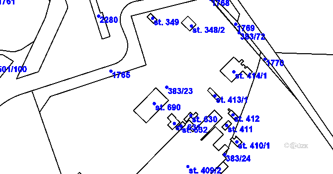 Parcela st. 383/23 v KÚ Lužec nad Vltavou, Katastrální mapa