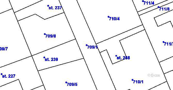 Parcela st. 709/1 v KÚ Lužec nad Vltavou, Katastrální mapa