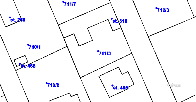 Parcela st. 711/3 v KÚ Lužec nad Vltavou, Katastrální mapa