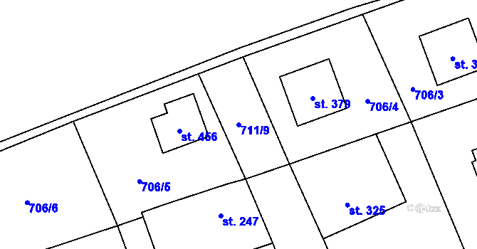 Parcela st. 711/9 v KÚ Lužec nad Vltavou, Katastrální mapa