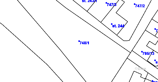 Parcela st. 748/1 v KÚ Lužec nad Vltavou, Katastrální mapa