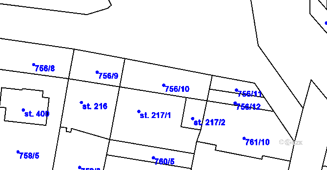 Parcela st. 756/10 v KÚ Lužec nad Vltavou, Katastrální mapa