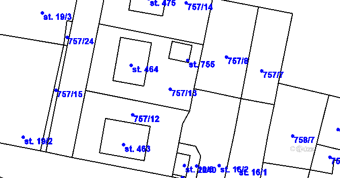 Parcela st. 757/13 v KÚ Lužec nad Vltavou, Katastrální mapa