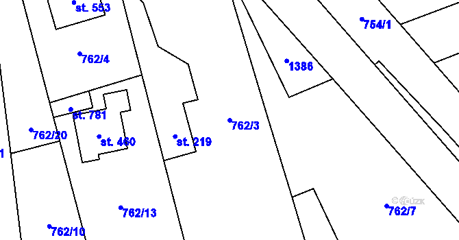 Parcela st. 762/3 v KÚ Lužec nad Vltavou, Katastrální mapa
