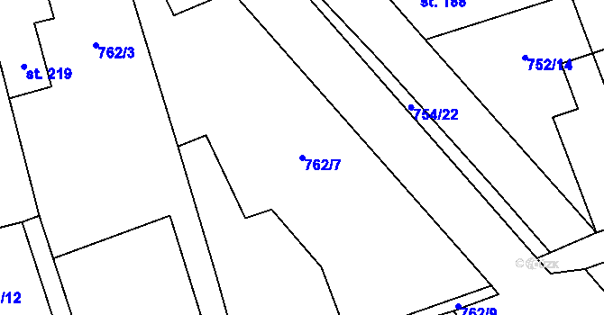 Parcela st. 762/7 v KÚ Lužec nad Vltavou, Katastrální mapa