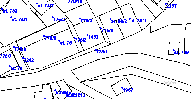 Parcela st. 775/1 v KÚ Lužec nad Vltavou, Katastrální mapa