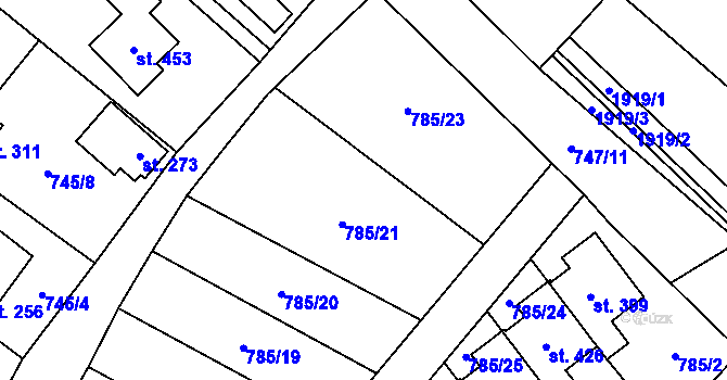 Parcela st. 785/22 v KÚ Lužec nad Vltavou, Katastrální mapa