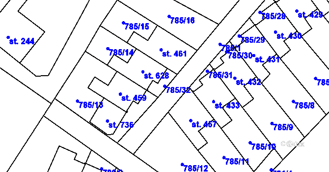 Parcela st. 785/32 v KÚ Lužec nad Vltavou, Katastrální mapa
