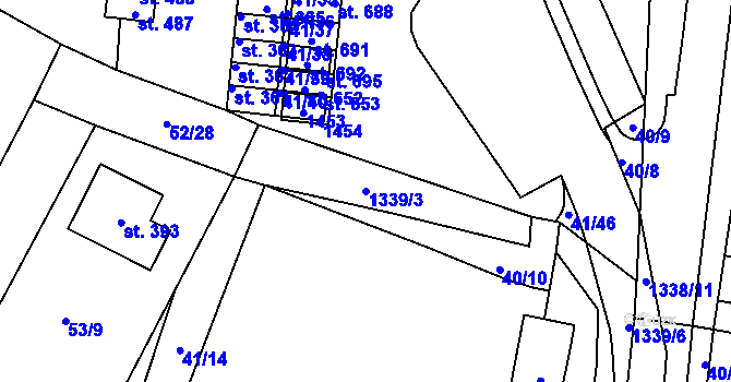Parcela st. 1339/3 v KÚ Lužec nad Vltavou, Katastrální mapa