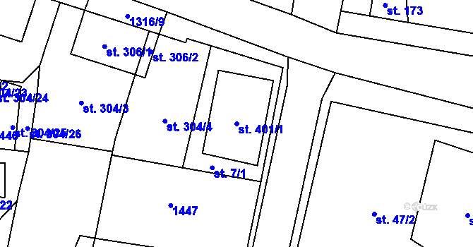Parcela st. 401/1 v KÚ Lužec nad Vltavou, Katastrální mapa