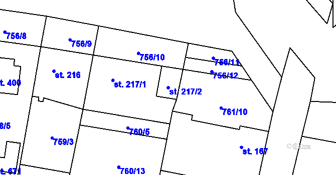 Parcela st. 217/2 v KÚ Lužec nad Vltavou, Katastrální mapa