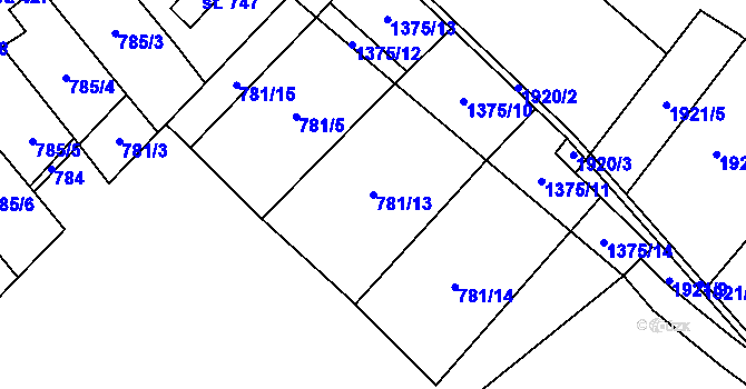 Parcela st. 781/13 v KÚ Lužec nad Vltavou, Katastrální mapa
