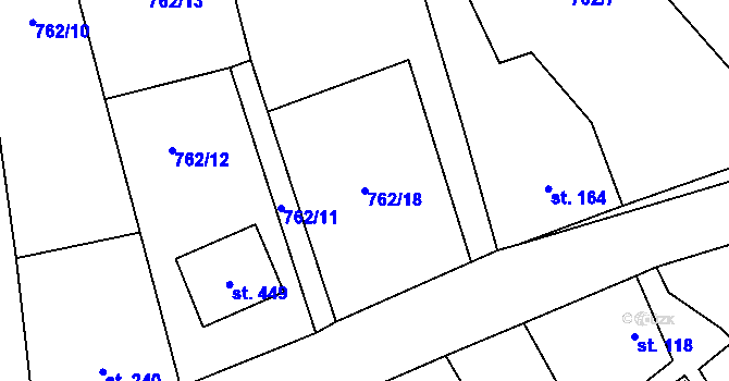 Parcela st. 762/18 v KÚ Lužec nad Vltavou, Katastrální mapa