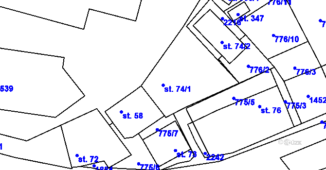 Parcela st. 74/1 v KÚ Lužec nad Vltavou, Katastrální mapa