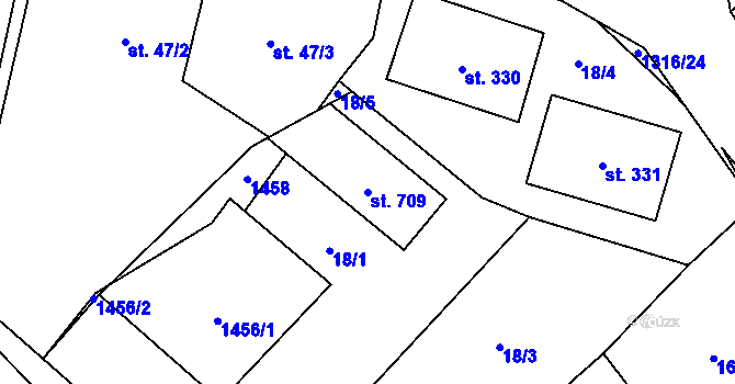 Parcela st. 709 v KÚ Lužec nad Vltavou, Katastrální mapa