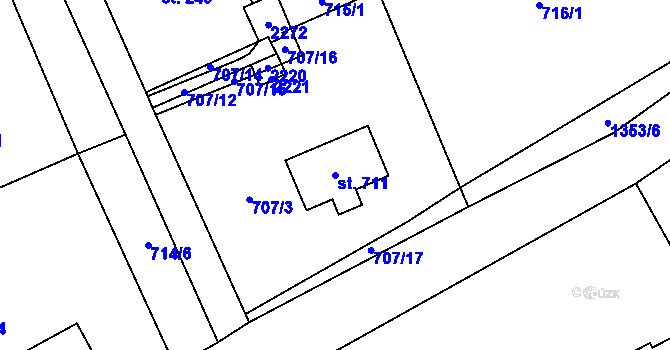 Parcela st. 711 v KÚ Lužec nad Vltavou, Katastrální mapa