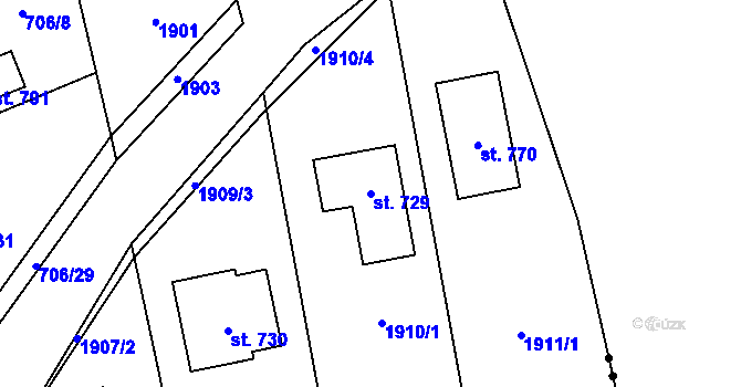 Parcela st. 729 v KÚ Lužec nad Vltavou, Katastrální mapa