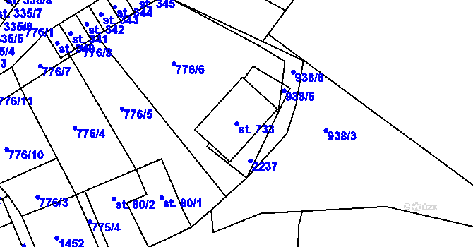 Parcela st. 733 v KÚ Lužec nad Vltavou, Katastrální mapa
