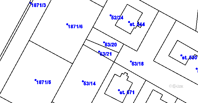 Parcela st. 53/21 v KÚ Lužec nad Vltavou, Katastrální mapa
