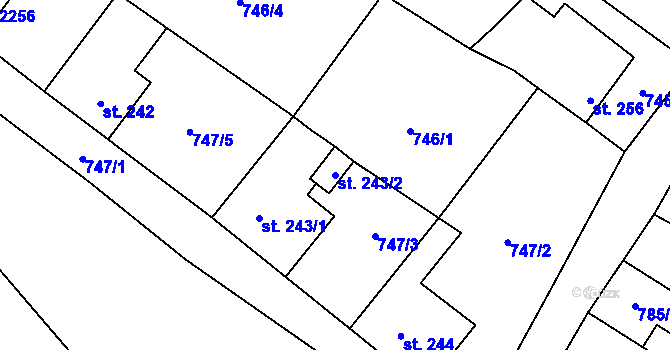 Parcela st. 243/2 v KÚ Lužec nad Vltavou, Katastrální mapa