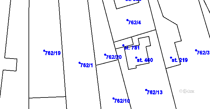 Parcela st. 762/20 v KÚ Lužec nad Vltavou, Katastrální mapa