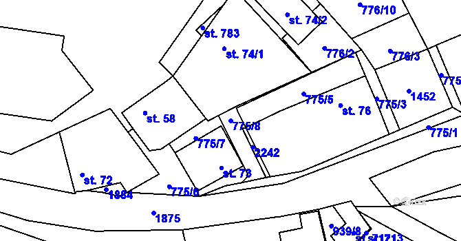 Parcela st. 775/8 v KÚ Lužec nad Vltavou, Katastrální mapa