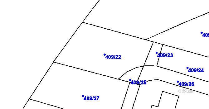 Parcela st. 409/22 v KÚ Lužec nad Vltavou, Katastrální mapa