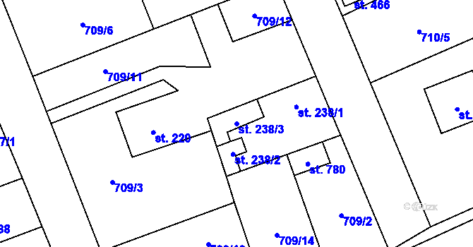 Parcela st. 238/3 v KÚ Lužec nad Vltavou, Katastrální mapa