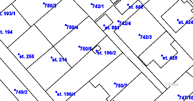 Parcela st. 196/2 v KÚ Lužec nad Vltavou, Katastrální mapa