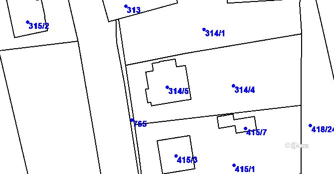 Parcela st. 314/5 v KÚ Luženice, Katastrální mapa