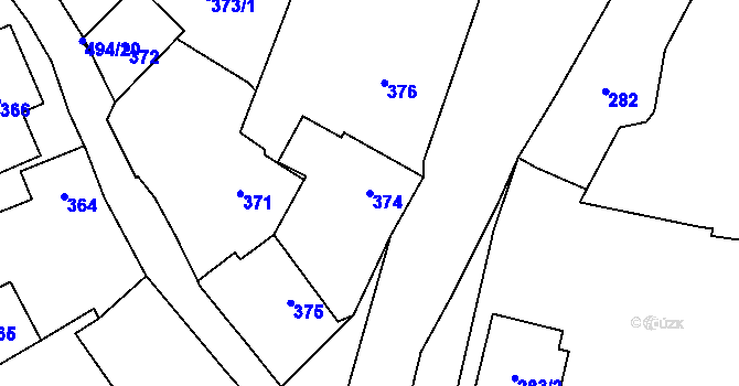 Parcela st. 374 v KÚ Luženice, Katastrální mapa