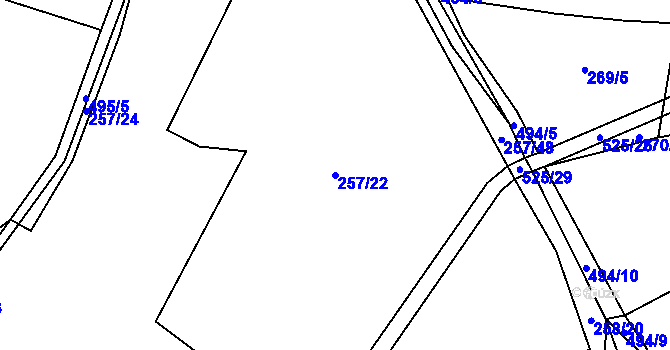 Parcela st. 257/22 v KÚ Luženice, Katastrální mapa